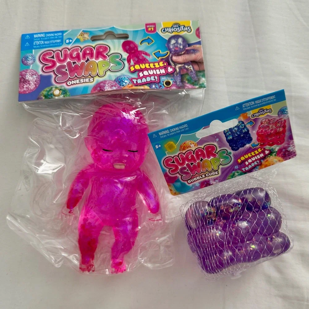 Orb Curiosities Sugar Swaps Bundle NEW Purple Bubble Cube & Pink Baby Squishy
